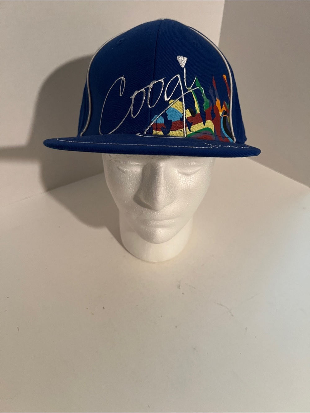 COOGI Royal Blue Multicolor Graphic Fitted Flat Brim Cap Size 7 1/2